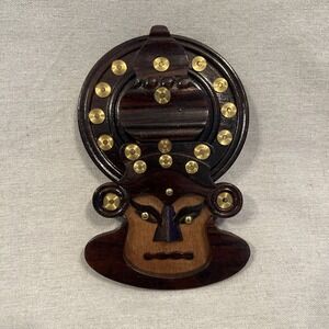 Vintage Kathakali Mask Lacquered Wood And Brass